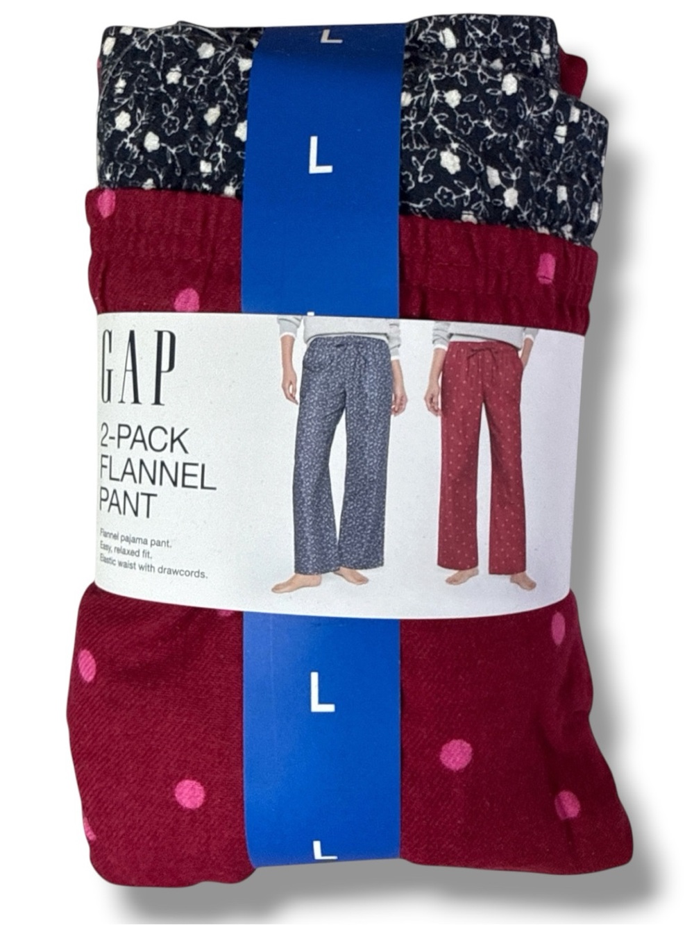 GAP Women's 2-Pack Flannel Pajama Pants Navy Blue Floral Red Polka Dot Size M